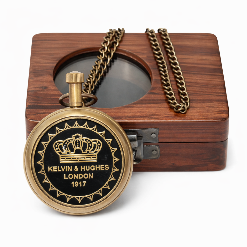 Brass Pocket Watch with Wooden Box Victoria London 1915 Antique Vintage Style Maritime - Image 3