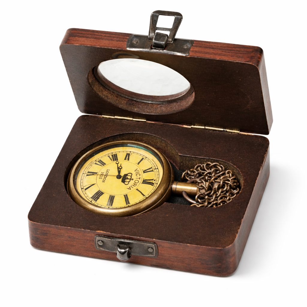 Brass Pocket Watch with Wooden Box Victoria London 1915 Antique Vintage Style Maritime - Image 5