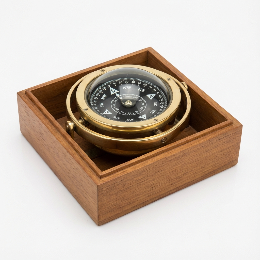 Brass Nautical Sextant with Wooden Box