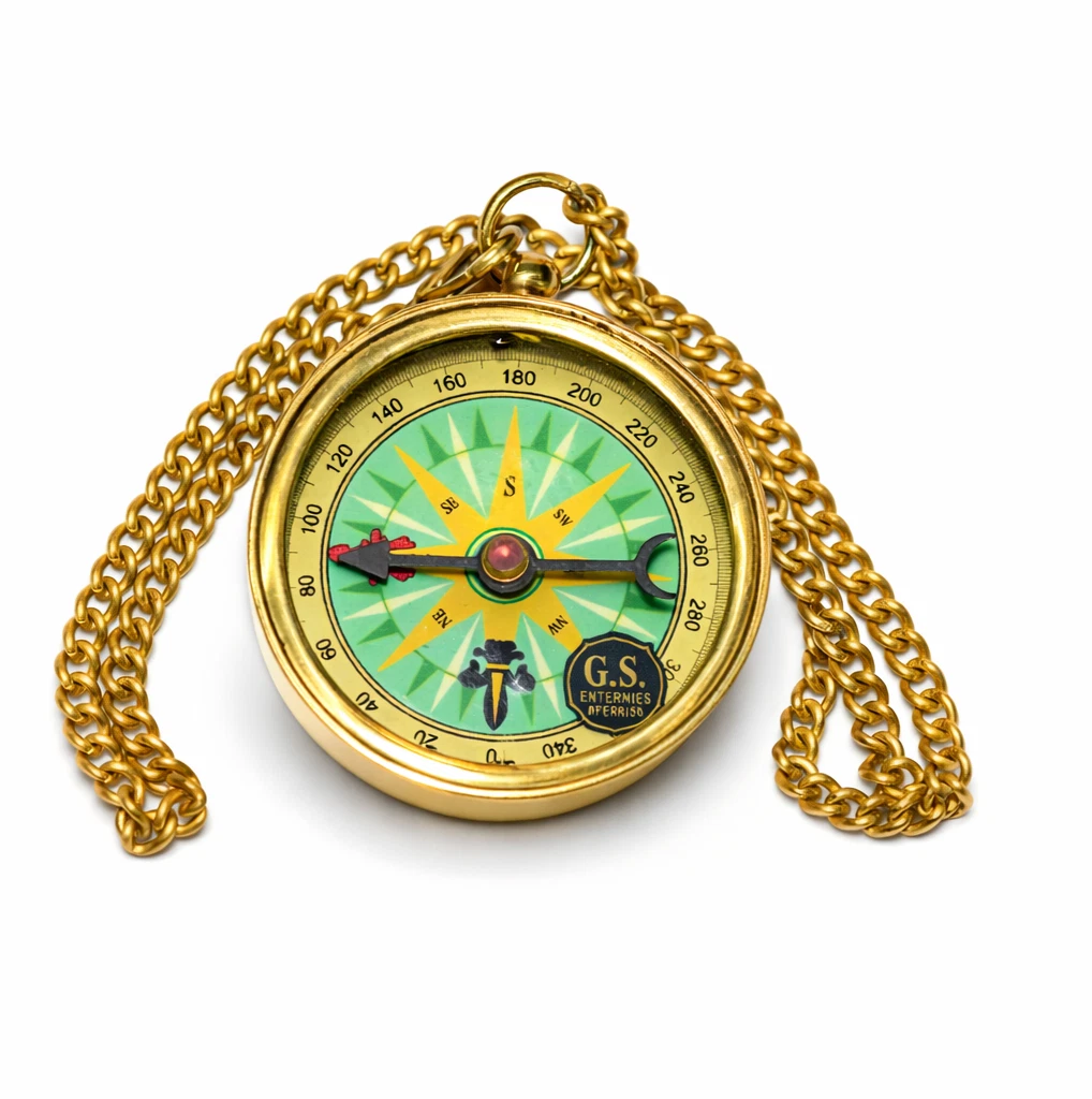 1.5" Vintage Brass Compass Biker Keychain Long Chain ntique Style Nautical Gift - Image 2